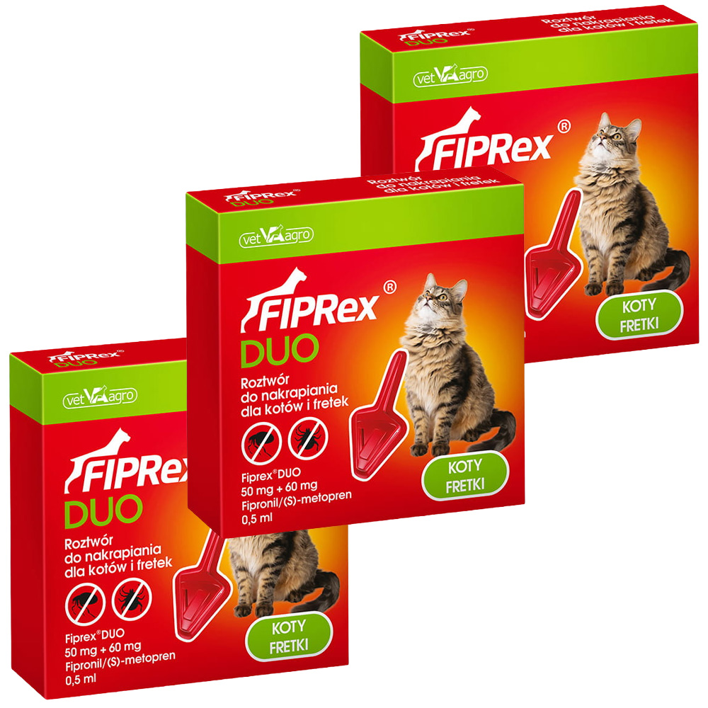 Fiprex DUO KROPLE na Pchły Kleszcze dla Kotów Fretek Ochrona na 90 dni